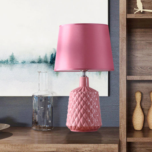 Barrel Night Table Lamp Modernism Ceramic 1 Light Living Room Nightstand Light in Pink with Fabric Shade Clearhalo 'Lamps' 'Table Lamps' Lighting' 733492