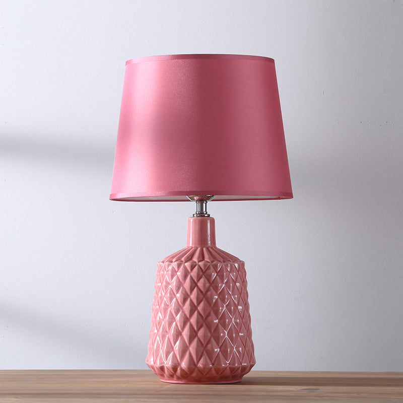 Barrel Night Table Lamp Modernism Ceramic 1 Light Living Room Nightstand Light in Pink with Fabric Shade Clearhalo 'Lamps' 'Table Lamps' Lighting' 733493