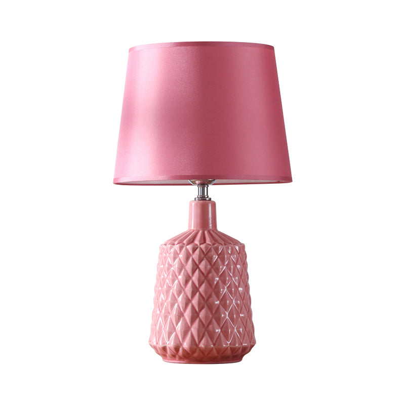 Barrel Night Table Lamp Modernism Ceramic 1 Light Living Room Nightstand Light in Pink with Fabric Shade Clearhalo 'Lamps' 'Table Lamps' Lighting' 733494