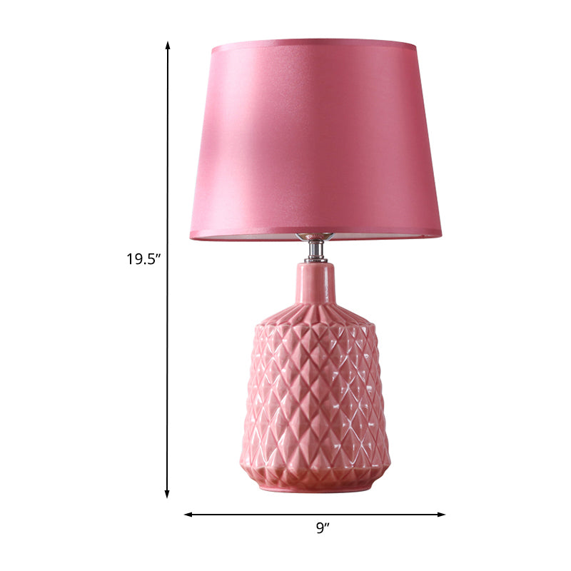 Barrel Night Table Lamp Modernism Ceramic 1 Light Living Room Nightstand Light in Pink with Fabric Shade Clearhalo 'Lamps' 'Table Lamps' Lighting' 733495