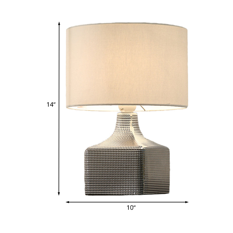 Drum Shade Fabric Table Lighting Contemporary 1-Light White Finish Night Light with Cubic Base Clearhalo 'Lamps' 'Table Lamps' Lighting' 733520