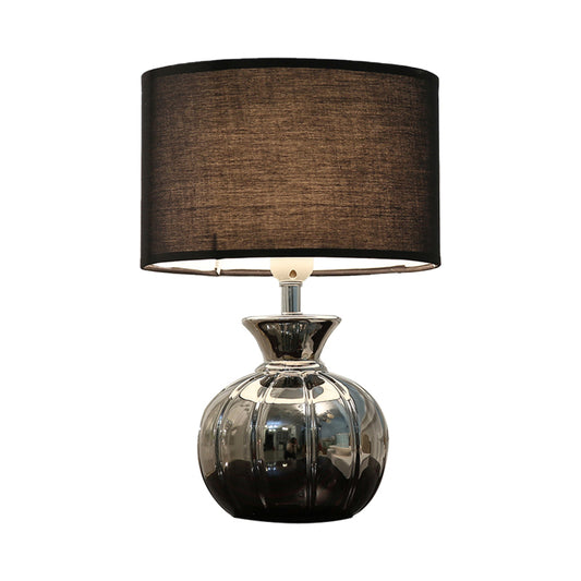Modern Round Fabric Table Lamp 1 Light Nightstand Lighting in Black with Globe Ceramic Base Clearhalo 'Lamps' 'Table Lamps' Lighting' 733524