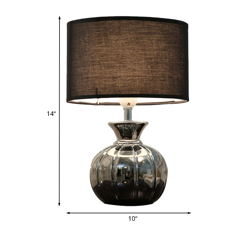 Modern Round Fabric Table Lamp 1 Light Nightstand Lighting in Black with Globe Ceramic Base Clearhalo 'Lamps' 'Table Lamps' Lighting' 733525
