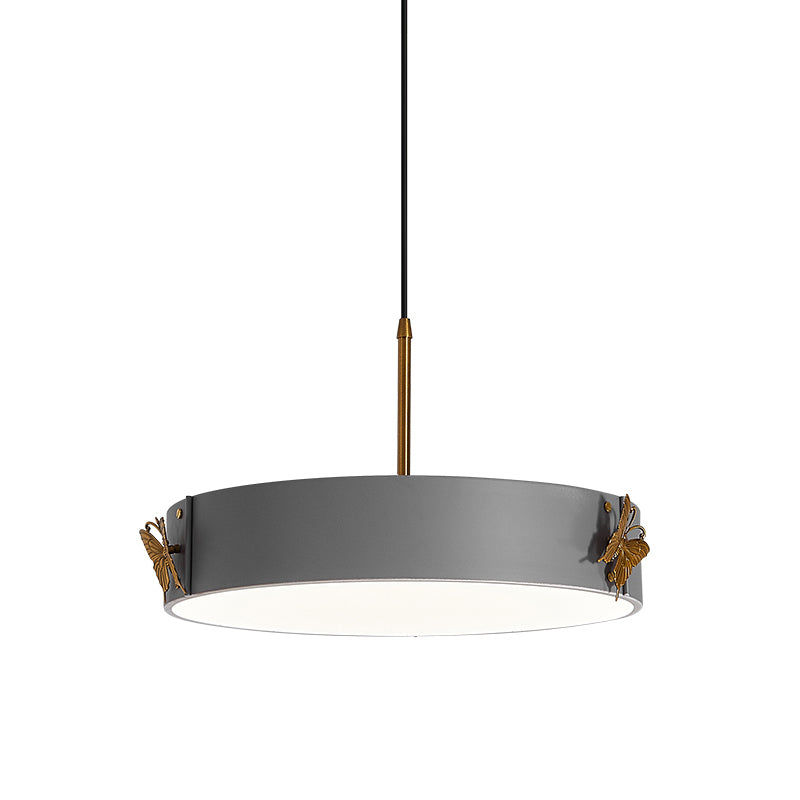 Drum Pendant Lamp Minimalist Acrylic LED Grey Finish Hanging Light Fixture with Butterfly Design Clearhalo 'Ceiling Lights' 'Modern Pendants' 'Modern' 'Pendant Lights' 'Pendants' Lighting' 733540