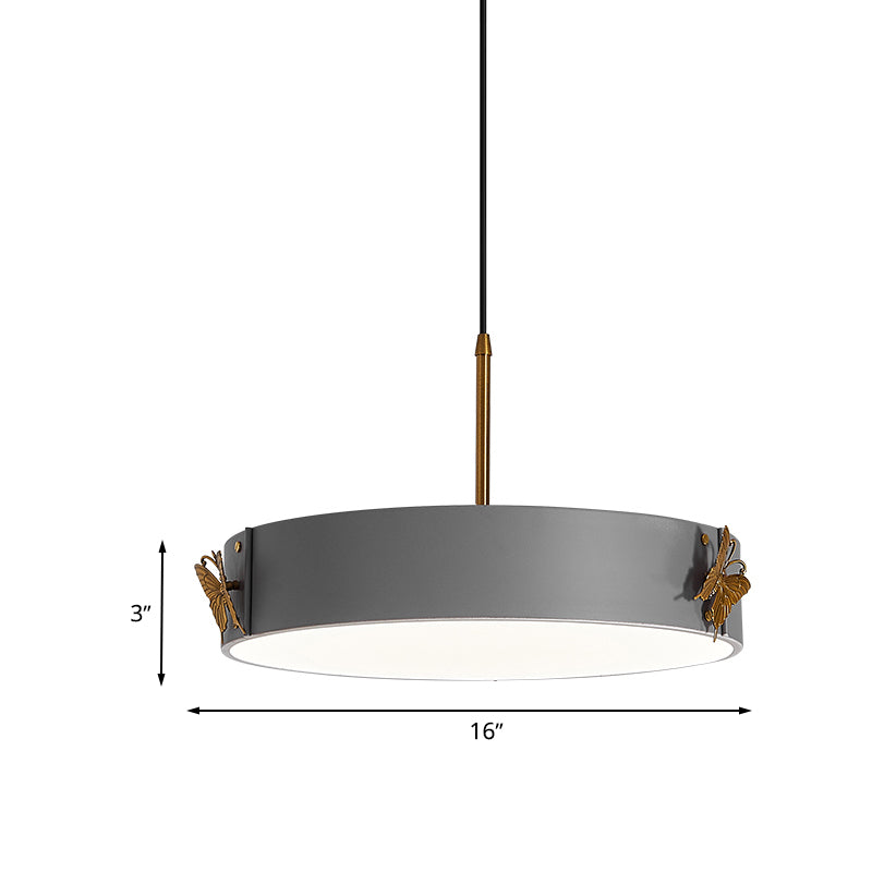 Drum Pendant Lamp Minimalist Acrylic LED Grey Finish Hanging Light Fixture with Butterfly Design Clearhalo 'Ceiling Lights' 'Modern Pendants' 'Modern' 'Pendant Lights' 'Pendants' Lighting' 733541