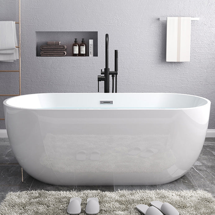 Acrylic Freestanding Bath Back to Wall Modern Oval White Bathtub Black 67"L x 30"W x 23"H Tub with Freestanding Tub Fillers Clearhalo 'Bathroom Remodel & Bathroom Fixtures' 'Bathtubs' 'Home Improvement' 'home_improvement' 'home_improvement_bathtubs' 'Showers & Bathtubs' 7335682