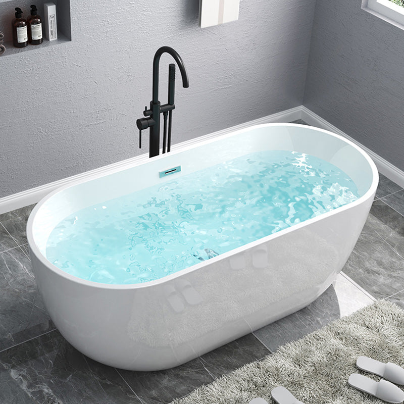 Acrylic Freestanding Bath Back to Wall Modern Oval White Bathtub Black Tub with Freestanding Tub Fillers Clearhalo 'Bathroom Remodel & Bathroom Fixtures' 'Bathtubs' 'Home Improvement' 'home_improvement' 'home_improvement_bathtubs' 'Showers & Bathtubs' 7335688