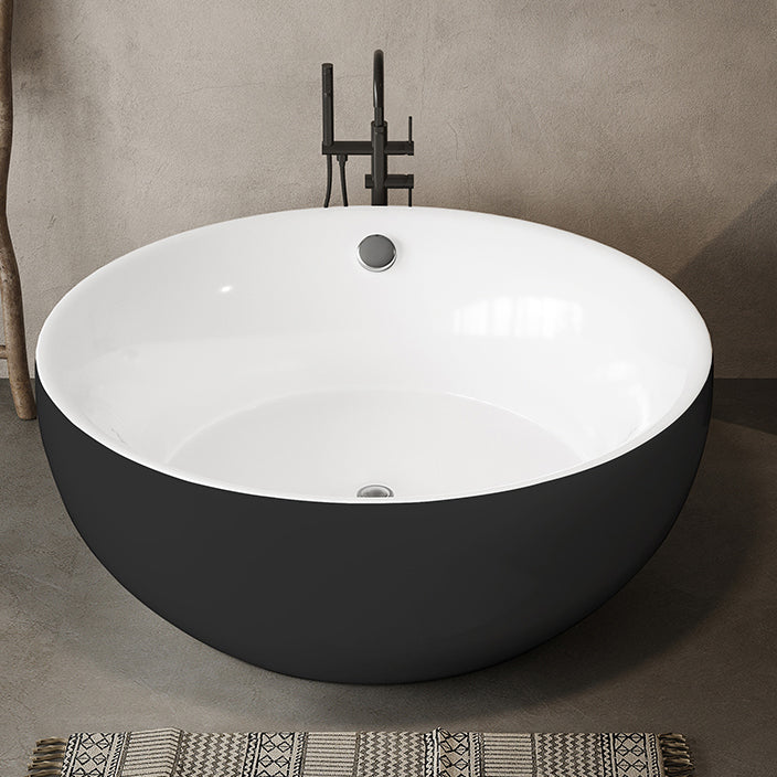 Soaking Antique Finish Round Bathtub Stand Alone Modern Bath Tub Black Tub with Freestanding Tub Fillers Clearhalo 'Bathroom Remodel & Bathroom Fixtures' 'Bathtubs' 'Home Improvement' 'home_improvement' 'home_improvement_bathtubs' 'Showers & Bathtubs' 7335764