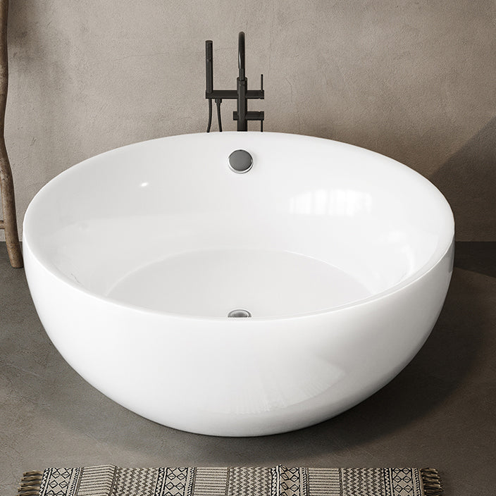 Soaking Antique Finish Round Bathtub Stand Alone Modern Bath Tub White Tub with Freestanding Tub Fillers Clearhalo 'Bathroom Remodel & Bathroom Fixtures' 'Bathtubs' 'Home Improvement' 'home_improvement' 'home_improvement_bathtubs' 'Showers & Bathtubs' 7335765