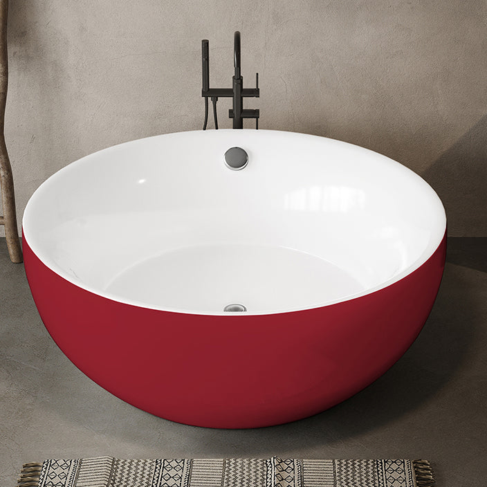 Soaking Antique Finish Round Bathtub Stand Alone Modern Bath Tub Red Tub with Freestanding Tub Fillers Clearhalo 'Bathroom Remodel & Bathroom Fixtures' 'Bathtubs' 'Home Improvement' 'home_improvement' 'home_improvement_bathtubs' 'Showers & Bathtubs' 7335768