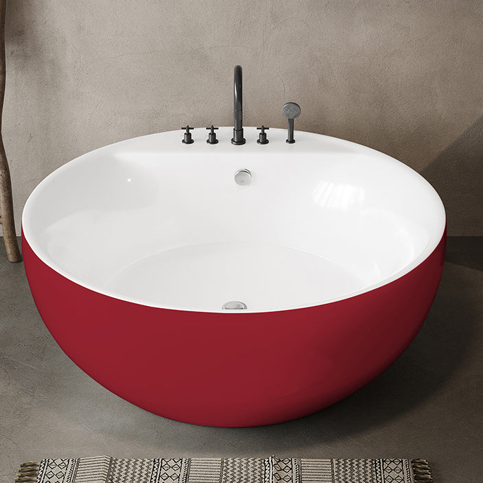 Soaking Antique Finish Round Bathtub Stand Alone Modern Bath Tub Red Tub with Black 5-Piece Set Clearhalo 'Bathroom Remodel & Bathroom Fixtures' 'Bathtubs' 'Home Improvement' 'home_improvement' 'home_improvement_bathtubs' 'Showers & Bathtubs' 7335775