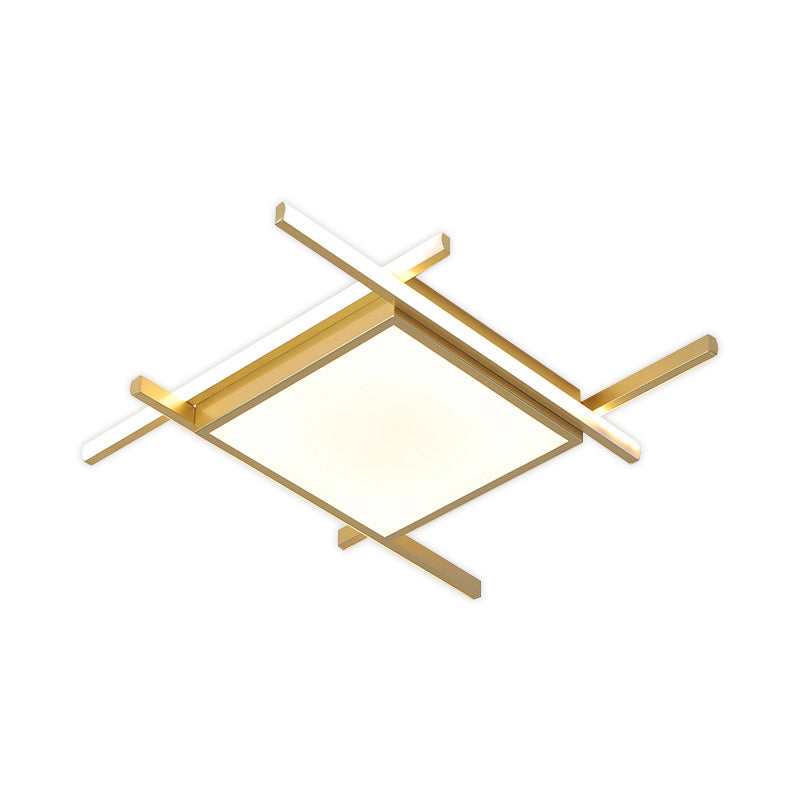 Square Flush Light Fixture Nordic Acrylic 18"/23" Wide LED Bedroom Close to Ceiling Lamp in Gold, Warm/White Light Clearhalo 'Ceiling Lights' 'Close To Ceiling Lights' 'Close to ceiling' 'Flush mount' Lighting' 733602