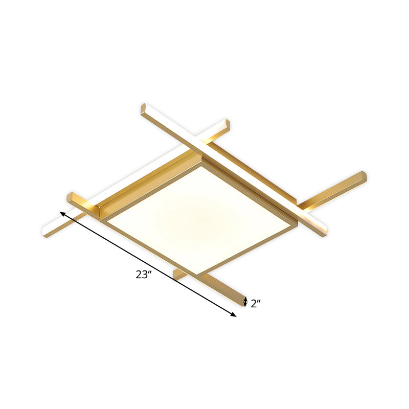 Square Flush Light Fixture Nordic Acrylic 18"/23" Wide LED Bedroom Close to Ceiling Lamp in Gold, Warm/White Light Clearhalo 'Ceiling Lights' 'Close To Ceiling Lights' 'Close to ceiling' 'Flush mount' Lighting' 733604