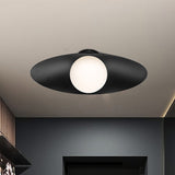 Simple Orb Flush Mount Frosted Glass 1 Light Corridor Ceiling Light Fixture in Black/White with Oval Metal Shade Black Clearhalo 'Ceiling Lights' 'Close To Ceiling Lights' 'Close to ceiling' 'Flush mount' Lighting' 733605