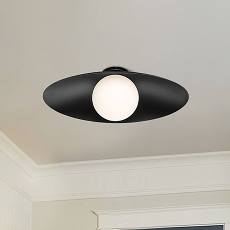 Simple Orb Flush Mount Frosted Glass 1 Light Corridor Ceiling Light Fixture in Black/White with Oval Metal Shade Clearhalo 'Ceiling Lights' 'Close To Ceiling Lights' 'Close to ceiling' 'Flush mount' Lighting' 733607