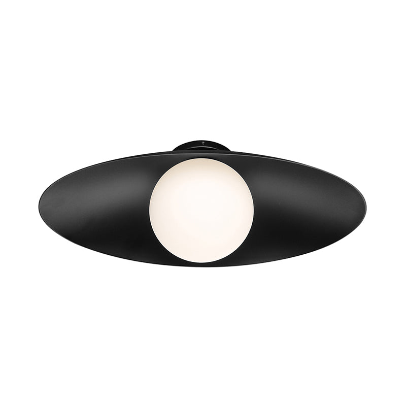 Simple Orb Flush Mount Frosted Glass 1 Light Corridor Ceiling Light Fixture in Black/White with Oval Metal Shade Clearhalo 'Ceiling Lights' 'Close To Ceiling Lights' 'Close to ceiling' 'Flush mount' Lighting' 733608