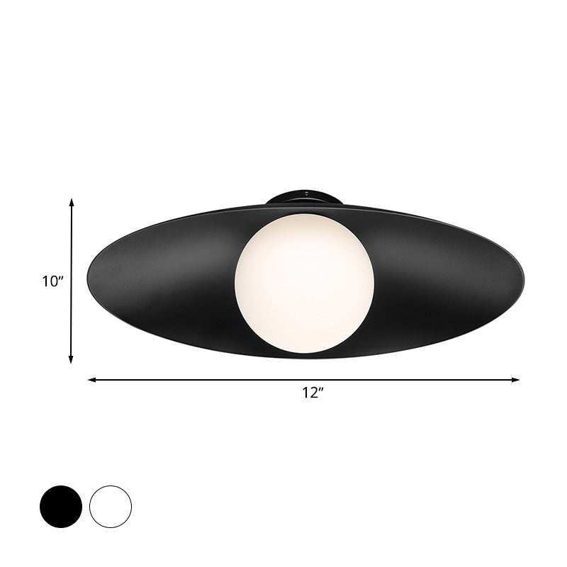 Simple Orb Flush Mount Frosted Glass 1 Light Corridor Ceiling Light Fixture in Black/White with Oval Metal Shade Clearhalo 'Ceiling Lights' 'Close To Ceiling Lights' 'Close to ceiling' 'Flush mount' Lighting' 733609