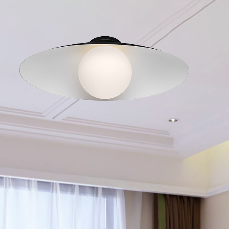 Simple Orb Flush Mount Frosted Glass 1 Light Corridor Ceiling Light Fixture in Black/White with Oval Metal Shade White Clearhalo 'Ceiling Lights' 'Close To Ceiling Lights' 'Close to ceiling' 'Flush mount' Lighting' 733610