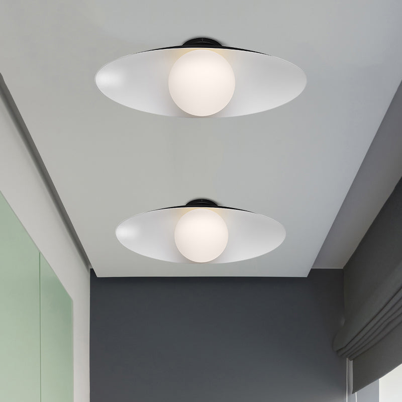 Simple Orb Flush Mount Frosted Glass 1 Light Corridor Ceiling Light Fixture in Black/White with Oval Metal Shade Clearhalo 'Ceiling Lights' 'Close To Ceiling Lights' 'Close to ceiling' 'Flush mount' Lighting' 733611