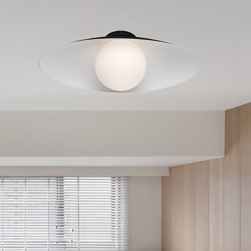 Simple Orb Flush Mount Frosted Glass 1 Light Corridor Ceiling Light Fixture in Black/White with Oval Metal Shade Clearhalo 'Ceiling Lights' 'Close To Ceiling Lights' 'Close to ceiling' 'Flush mount' Lighting' 733612