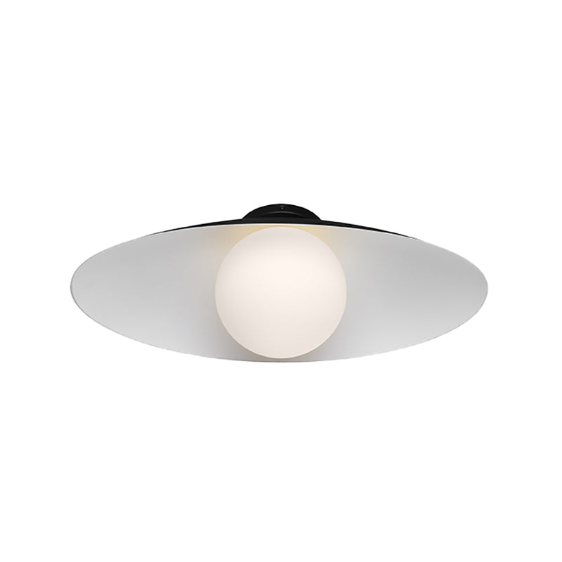 Simple Orb Flush Mount Frosted Glass 1 Light Corridor Ceiling Light Fixture in Black/White with Oval Metal Shade Clearhalo 'Ceiling Lights' 'Close To Ceiling Lights' 'Close to ceiling' 'Flush mount' Lighting' 733613