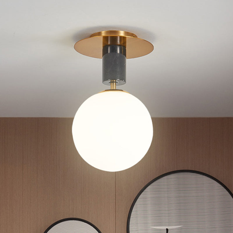 Frosted Glass Spherical Flush Mount Lighting Minimalist 1/2-Light Ceiling Mounted Fixture in Gold for Bedroom Clearhalo 'Ceiling Lights' 'Close To Ceiling Lights' 'Close to ceiling' 'Flush mount' Lighting' 733616