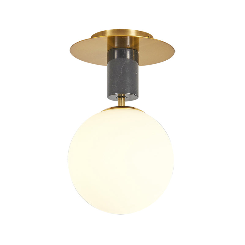 Frosted Glass Spherical Flush Mount Lighting Minimalist 1/2-Light Ceiling Mounted Fixture in Gold for Bedroom Clearhalo 'Ceiling Lights' 'Close To Ceiling Lights' 'Close to ceiling' 'Flush mount' Lighting' 733617