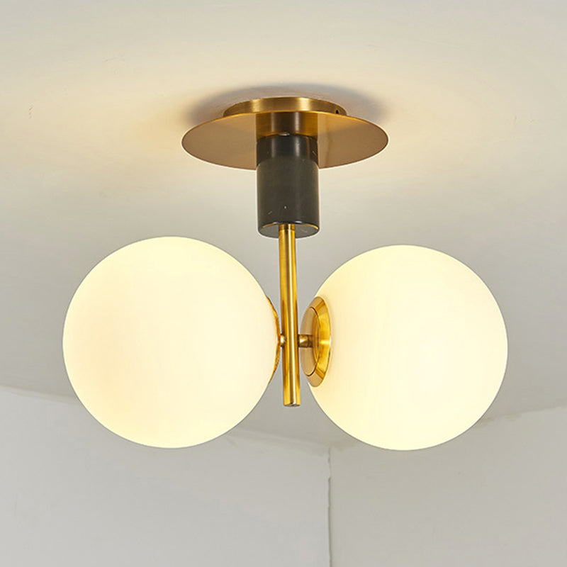 Frosted Glass Spherical Flush Mount Lighting Minimalist 1/2-Light Ceiling Mounted Fixture in Gold for Bedroom 2 Gold Clearhalo 'Ceiling Lights' 'Close To Ceiling Lights' 'Close to ceiling' 'Flush mount' Lighting' 733619