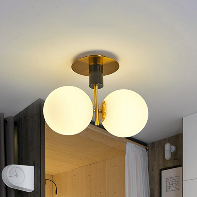 Frosted Glass Spherical Flush Mount Lighting Minimalist 1/2-Light Ceiling Mounted Fixture in Gold for Bedroom Clearhalo 'Ceiling Lights' 'Close To Ceiling Lights' 'Close to ceiling' 'Flush mount' Lighting' 733620