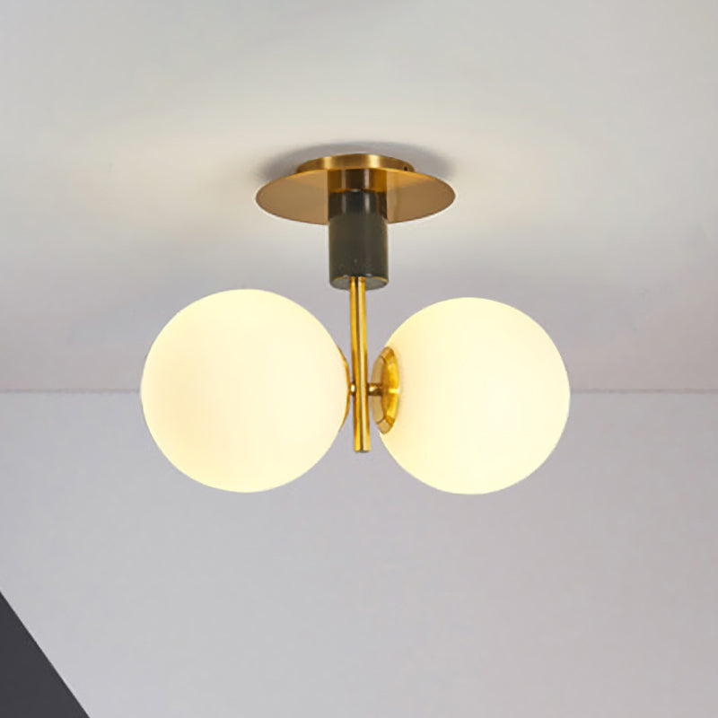 Frosted Glass Spherical Flush Mount Lighting Minimalist 1/2-Light Ceiling Mounted Fixture in Gold for Bedroom Clearhalo 'Ceiling Lights' 'Close To Ceiling Lights' 'Close to ceiling' 'Flush mount' Lighting' 733621