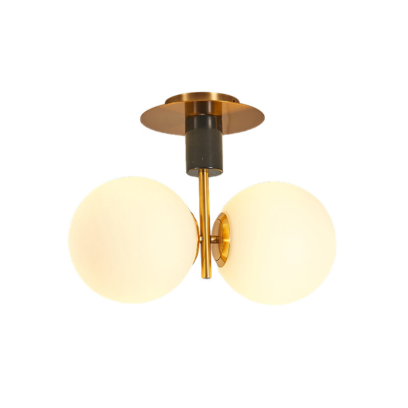 Frosted Glass Spherical Flush Mount Lighting Minimalist 1/2-Light Ceiling Mounted Fixture in Gold for Bedroom Clearhalo 'Ceiling Lights' 'Close To Ceiling Lights' 'Close to ceiling' 'Flush mount' Lighting' 733622