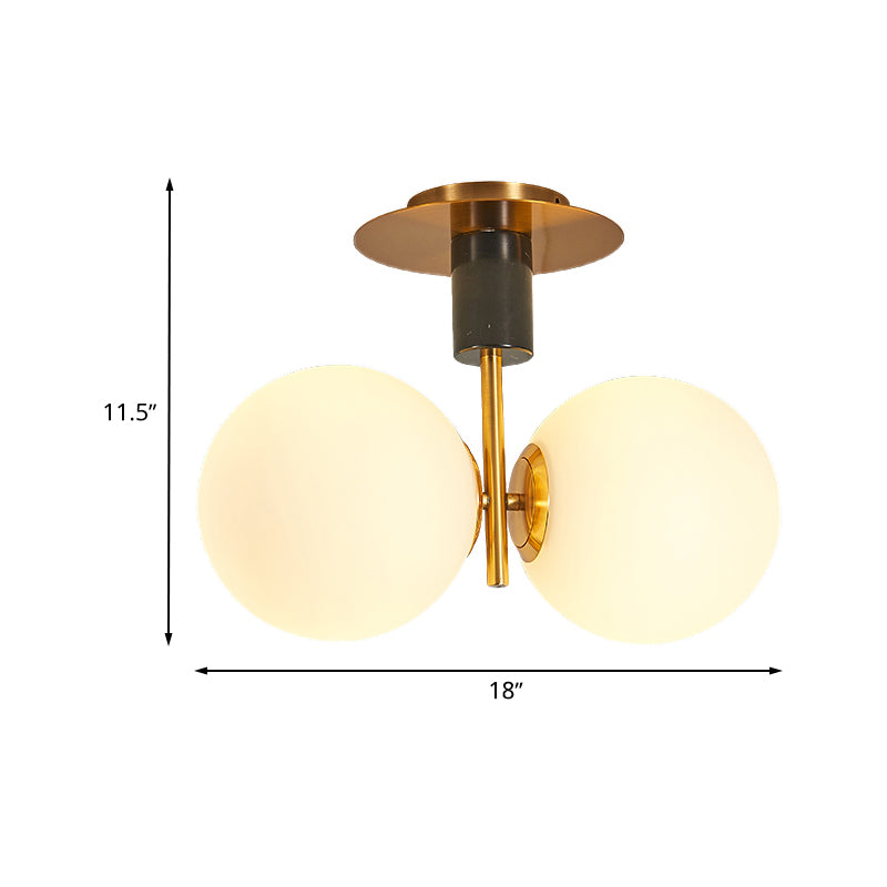 Frosted Glass Spherical Flush Mount Lighting Minimalist 1/2-Light Ceiling Mounted Fixture in Gold for Bedroom Clearhalo 'Ceiling Lights' 'Close To Ceiling Lights' 'Close to ceiling' 'Flush mount' Lighting' 733623