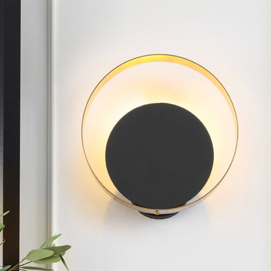 Circular Wall Mount Light Minimal Acrylic LED Bedroom Sconce in Black with Pull Chain Black Clearhalo 'Modern wall lights' 'Modern' 'Wall Lamps & Sconces' 'Wall Lights' Lighting' 733658