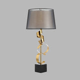 Barrel Table Light Modernist Fabric 1 Head Bedroom Nightstand Lamp in Black and Gold with Spiral Silk Ribbon Deco Clearhalo 'Lamps' 'Table Lamps' Lighting' 733686