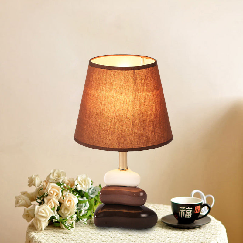 Ceramics 3-Triangle Night Lighting Modernist 1 Light Table Lamp in Coffee and White with Cone Fabric Shade Coffee Clearhalo 'Lamps' 'Table Lamps' Lighting' 733693