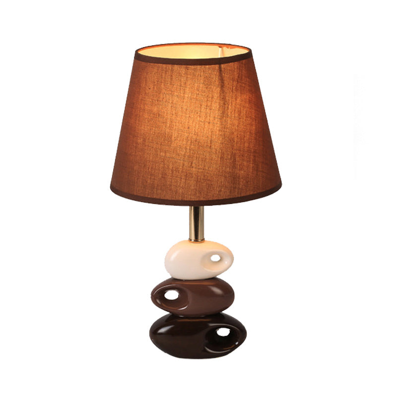 Coffee Barrel Night Table Light Modern 1 Bulb Fabric Nightstand Lamp with Stone Ceramics Base Clearhalo 'Lamps' 'Table Lamps' Lighting' 733700