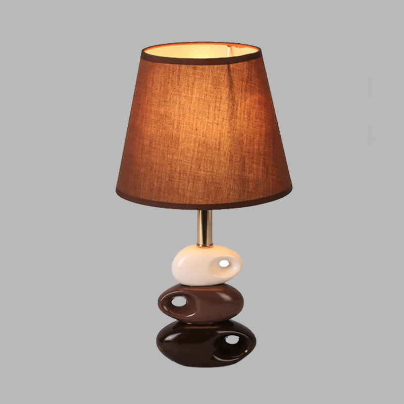 Coffee Barrel Night Table Light Modern 1 Bulb Fabric Nightstand Lamp with Stone Ceramics Base Clearhalo 'Lamps' 'Table Lamps' Lighting' 733701