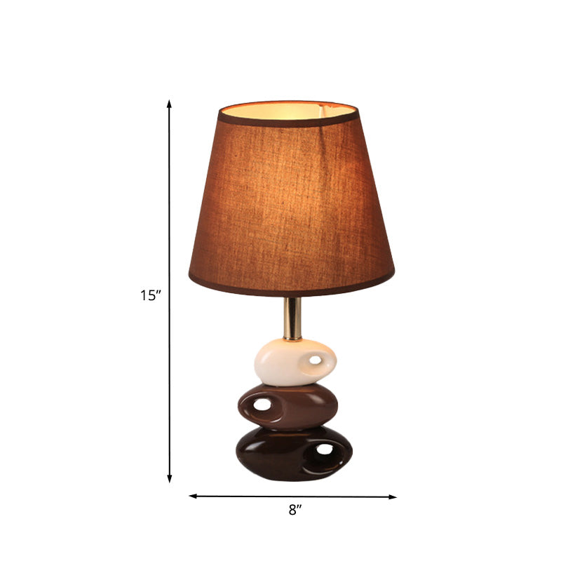 Coffee Barrel Night Table Light Modern 1 Bulb Fabric Nightstand Lamp with Stone Ceramics Base Clearhalo 'Lamps' 'Table Lamps' Lighting' 733702