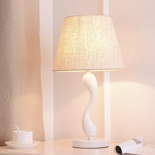 Waving Nightstand Light Contemporary Metal 1 Bulb Flaxen Fabric Desk Lamp for Bedside Flaxen Clearhalo 'Lamps' 'Table Lamps' Lighting' 733703