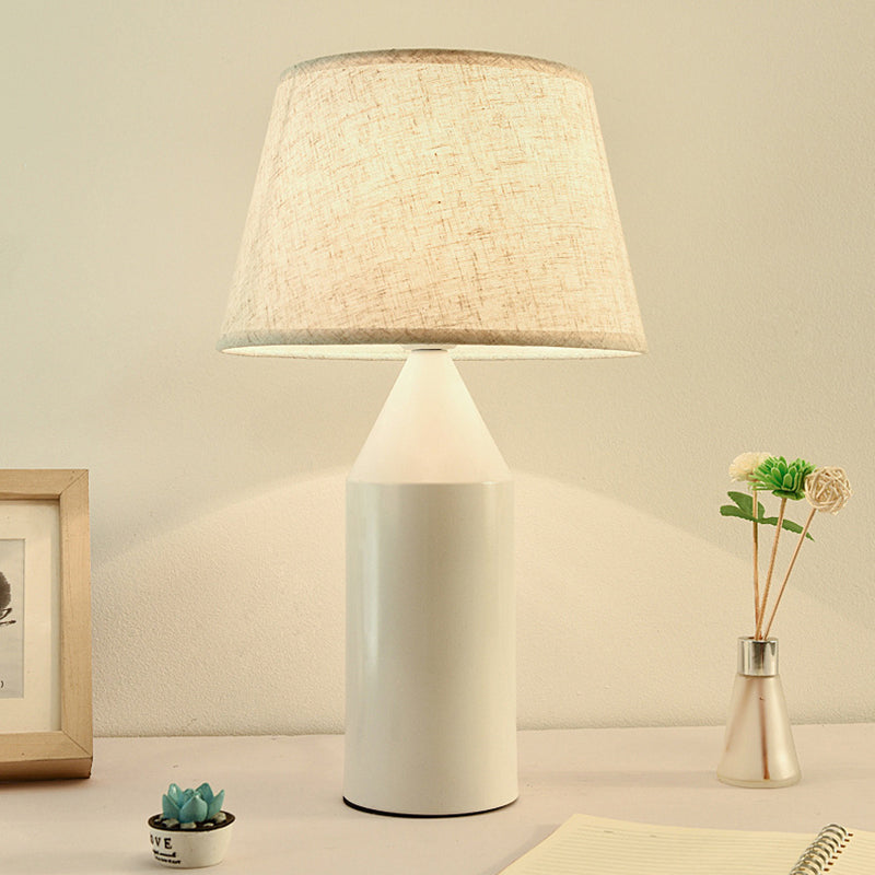 Pencil Metallic Night Table Light Modern 1-Head White Fabric Reading Lamp for Bedroom White Clearhalo 'Lamps' 'Table Lamps' Lighting' 733708