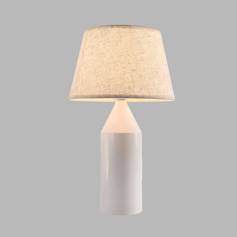 Pencil Metallic Night Table Light Modern 1-Head White Fabric Reading Lamp for Bedroom Clearhalo 'Lamps' 'Table Lamps' Lighting' 733711
