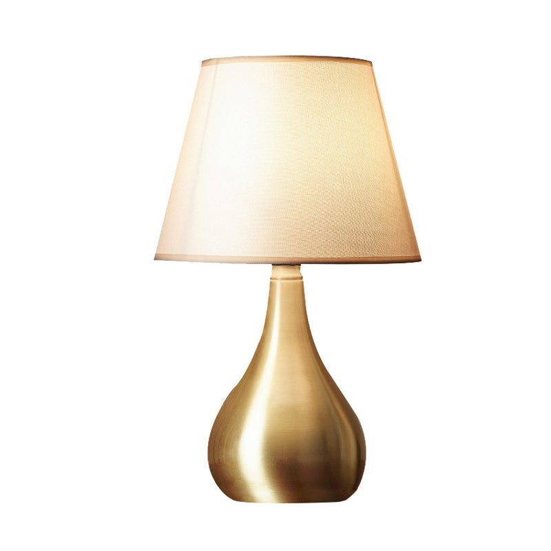 Metallic Urn-Shape Table Light Simplicity 1-Light Brass Finish Nightstand Lamp with Barrel Fabric Shade Clearhalo 'Lamps' 'Table Lamps' Lighting' 733721
