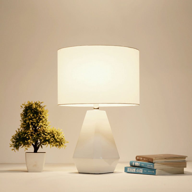 White Finish Diamond Reading Book Light Modernist 1 Head Resin Night Table Lamp with Cylinder Fabric Shade Clearhalo 'Lamps' 'Table Lamps' Lighting' 733724