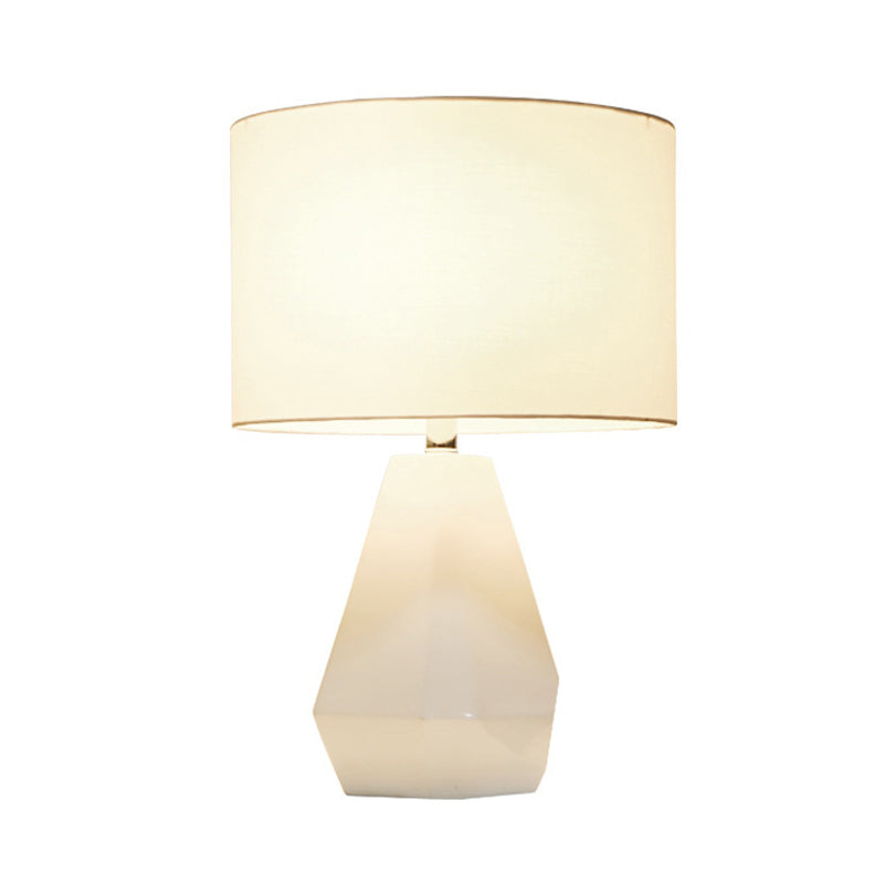 White Finish Diamond Reading Book Light Modernist 1 Head Resin Night Table Lamp with Cylinder Fabric Shade Clearhalo 'Lamps' 'Table Lamps' Lighting' 733726