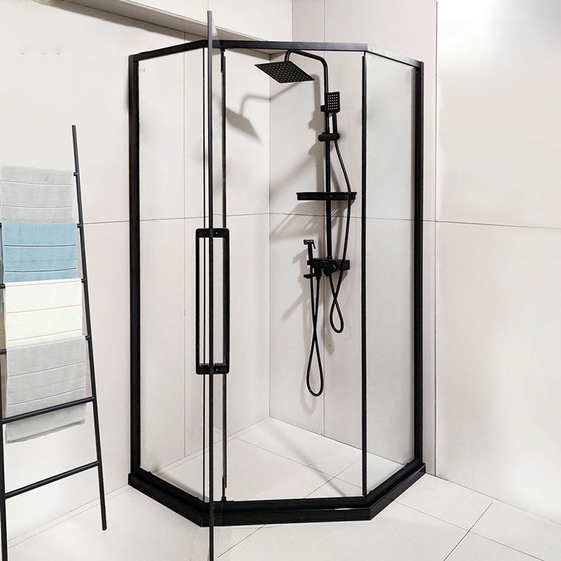 Transparent Diamond Shape Glass Shower Bath Door Metal Black Framed Shower Door Left Clearhalo 'Bathroom Remodel & Bathroom Fixtures' 'Home Improvement' 'home_improvement' 'home_improvement_shower_tub_doors' 'Shower and Tub Doors' 'shower_tub_doors' 'Showers & Bathtubs' 7337624