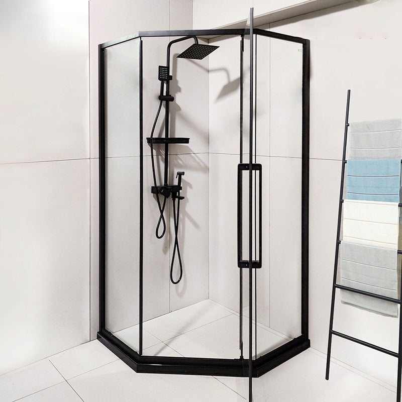 Transparent Diamond Shape Glass Shower Bath Door Metal Black Framed Shower Door Right Clearhalo 'Bathroom Remodel & Bathroom Fixtures' 'Home Improvement' 'home_improvement' 'home_improvement_shower_tub_doors' 'Shower and Tub Doors' 'shower_tub_doors' 'Showers & Bathtubs' 7337630