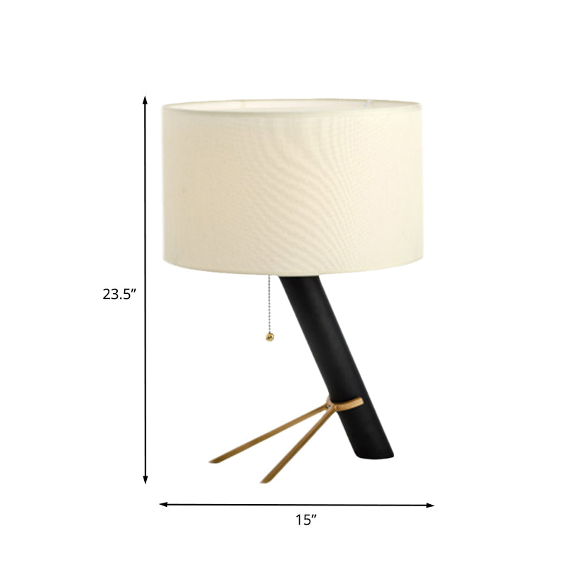 White Drum Shape Night Table Light Modern 1-Bulb Fabric Creative Desk Lamp with Pull Chain Clearhalo 'Lamps' 'Table Lamps' Lighting' 733772