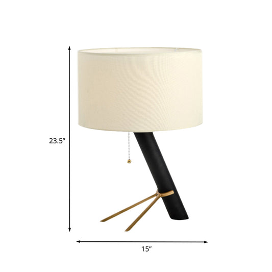 White Drum Shape Night Table Light Modern 1-Bulb Fabric Creative Desk Lamp with Pull Chain Clearhalo 'Lamps' 'Table Lamps' Lighting' 733772