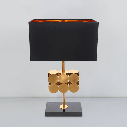 Rectangle Metal Nightstand Light Modernist 1 Light Black Fabric Desk Lamp for Bedroom Black Clearhalo 'Lamps' 'Table Lamps' Lighting' 733773