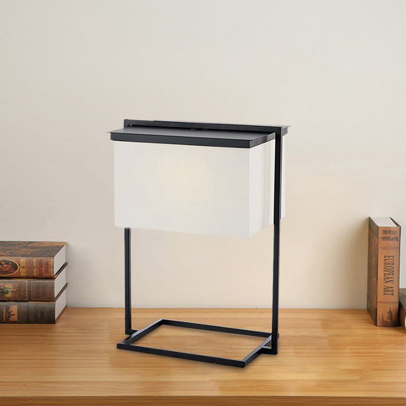 Metal Rectangle Frame Desk Light Minimalist 1-Head Black and White Fabric Night Table Lamp Black-White Clearhalo 'Lamps' 'Table Lamps' Lighting' 733778